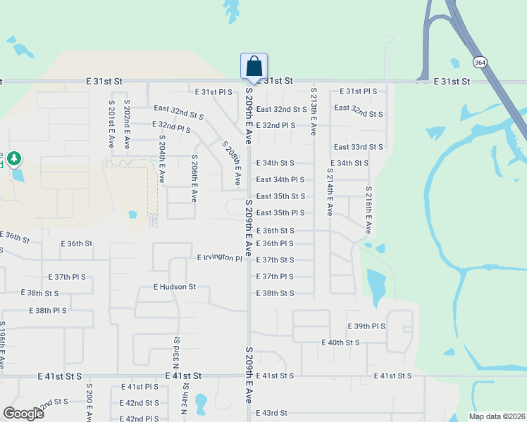 map of restaurants, bars, coffee shops, grocery stores, and more near 20908 East 35th Place South in Broken Arrow
