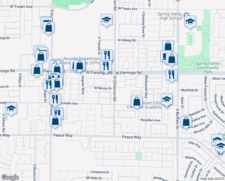 map of restaurants, bars, coffee shops, grocery stores, and more near 4220 Applause Way in Las Vegas