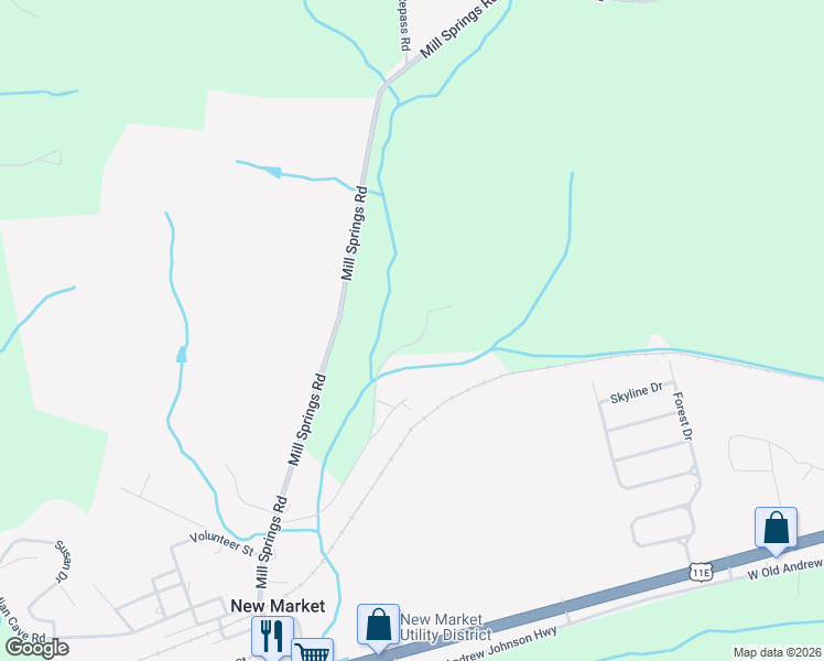 map of restaurants, bars, coffee shops, grocery stores, and more near 1243 Mitchell Road in New Market