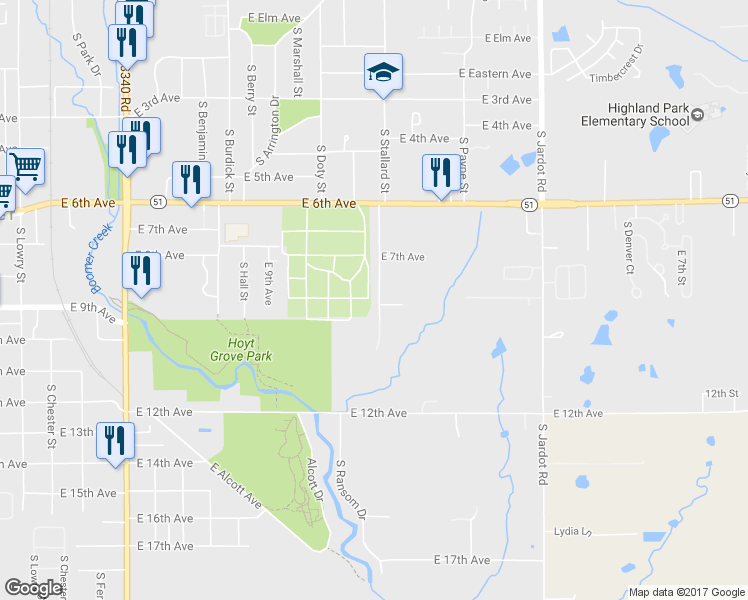 map of restaurants, bars, coffee shops, grocery stores, and more near 824 South Stallard Street in Stillwater