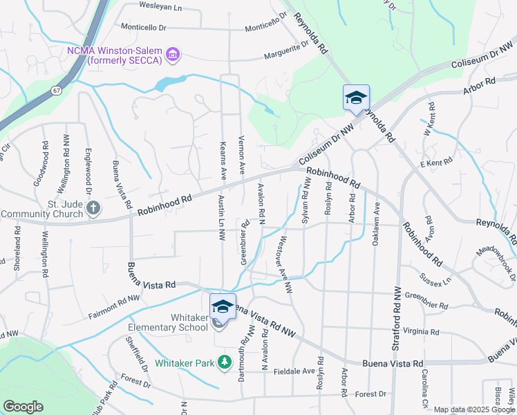 map of restaurants, bars, coffee shops, grocery stores, and more near 821 Avalon Road North in Winston-Salem
