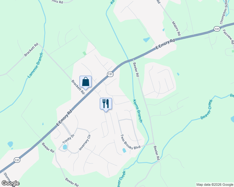 map of restaurants, bars, coffee shops, grocery stores, and more near 7524 Silveredge Way in Knoxville