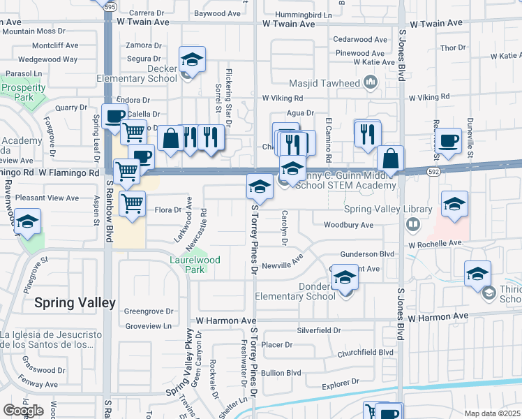 map of restaurants, bars, coffee shops, grocery stores, and more near 6480 Fairbanks Road in Las Vegas