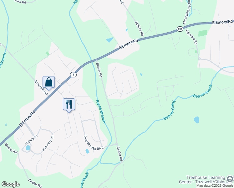 map of restaurants, bars, coffee shops, grocery stores, and more near 7305 Lyle Bend Lane in Knoxville