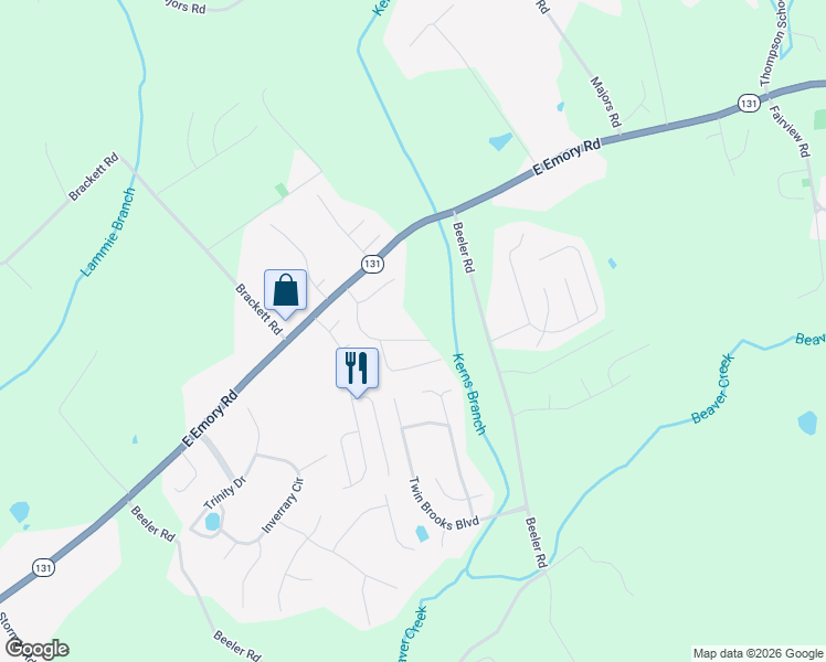 map of restaurants, bars, coffee shops, grocery stores, and more near 7524 Silveredge Way in Knoxville