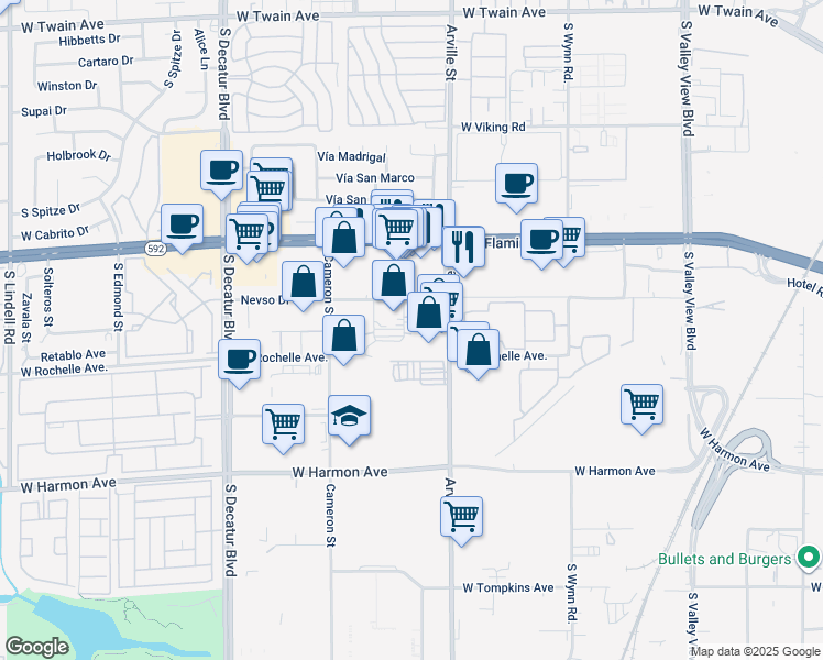 map of restaurants, bars, coffee shops, grocery stores, and more near 4500 Bertsos in Las Vegas