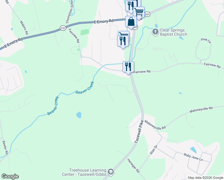map of restaurants, bars, coffee shops, grocery stores, and more near 7001 Calvary Way in Corryton
