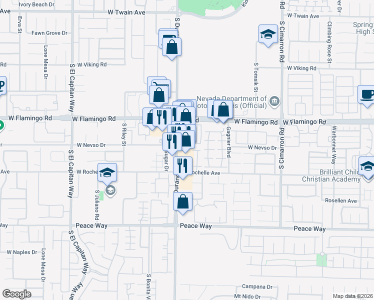 map of restaurants, bars, coffee shops, grocery stores, and more near 4246 South Durango Drive in Las Vegas