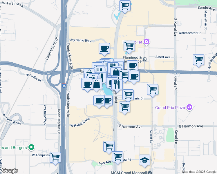 map of restaurants, bars, coffee shops, grocery stores, and more near 3600 South Las Vegas Boulevard in Las Vegas