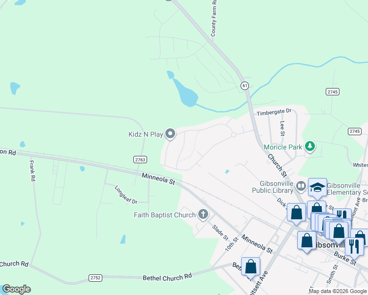map of restaurants, bars, coffee shops, grocery stores, and more near 5501 North Carolina 61 in Gibsonville