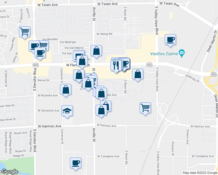 map of restaurants, bars, coffee shops, grocery stores, and more near 4250 Arville Street in Las Vegas