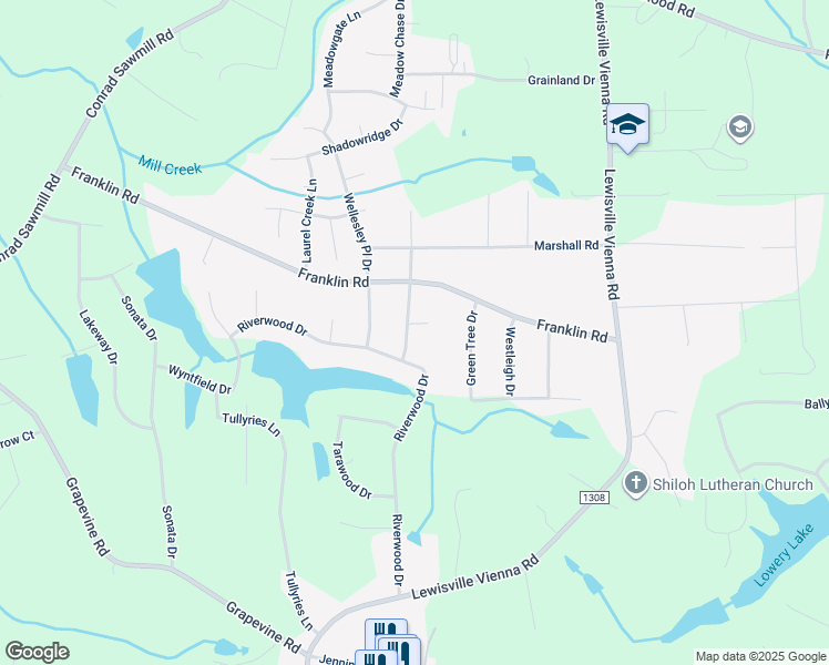 map of restaurants, bars, coffee shops, grocery stores, and more near 307 Heatherford Drive in Lewisville