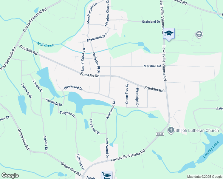 map of restaurants, bars, coffee shops, grocery stores, and more near 307 Heatherford Drive in Lewisville