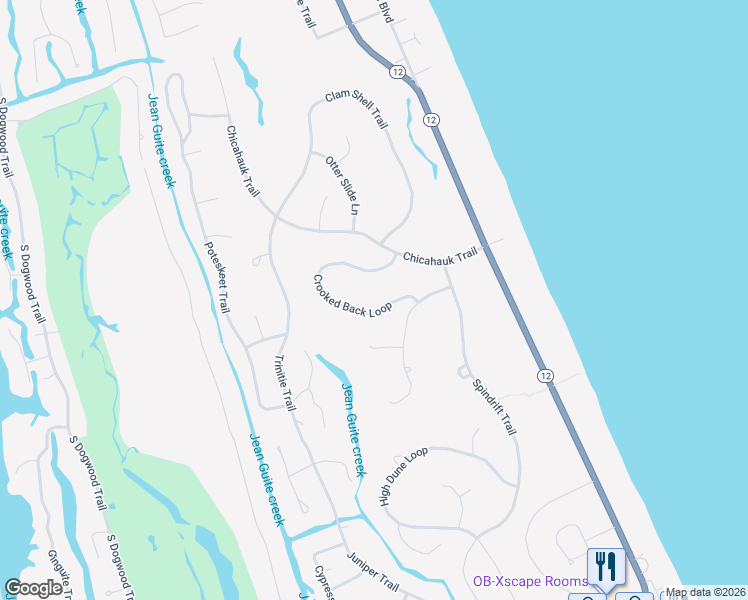 map of restaurants, bars, coffee shops, grocery stores, and more near 151 Crooked Back Loop in Kitty Hawk