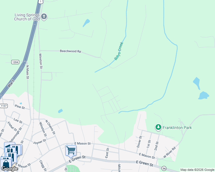 map of restaurants, bars, coffee shops, grocery stores, and more near 16 Thompson Pond Road in Franklinton
