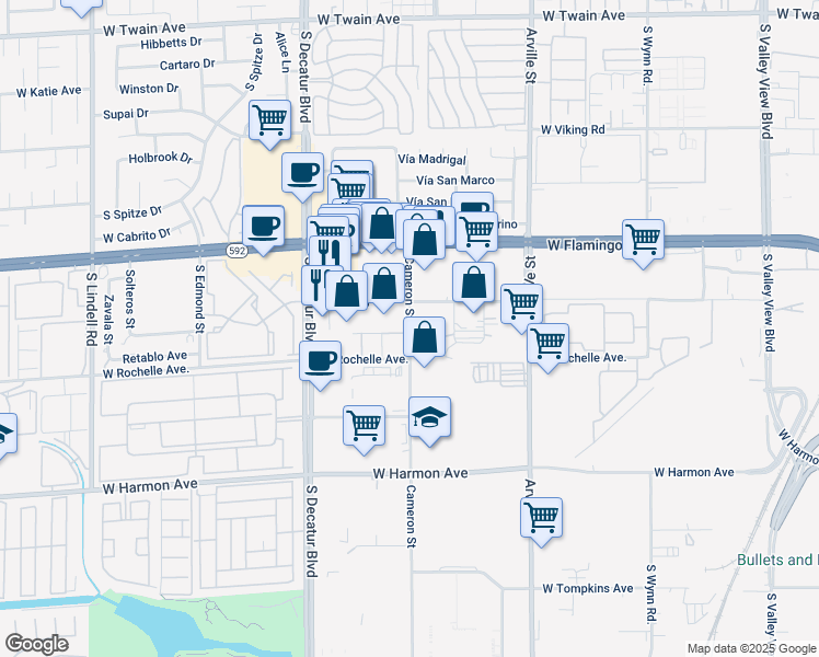 map of restaurants, bars, coffee shops, grocery stores, and more near 4249 Cameron Street in Las Vegas
