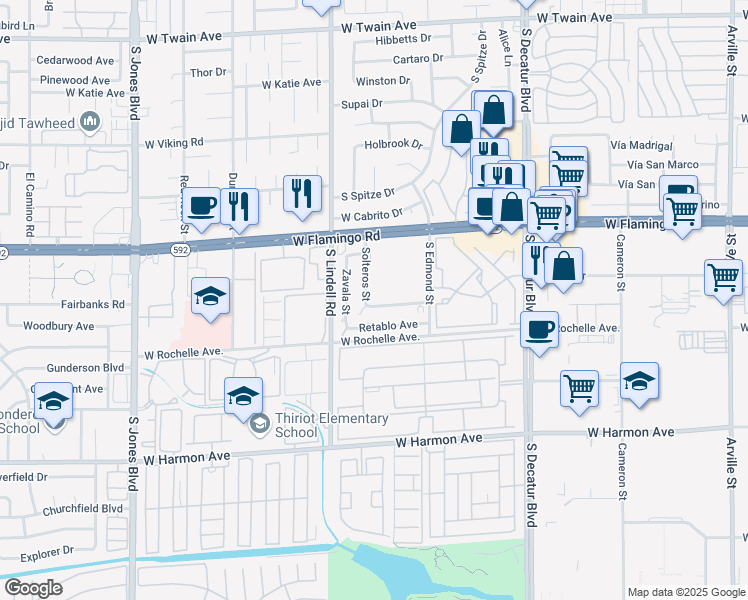 map of restaurants, bars, coffee shops, grocery stores, and more near 4220 Solteros Street in Las Vegas