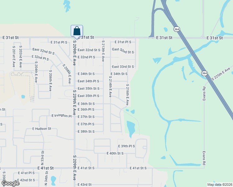 map of restaurants, bars, coffee shops, grocery stores, and more near 3521 South 215th East Avenue in Broken Arrow