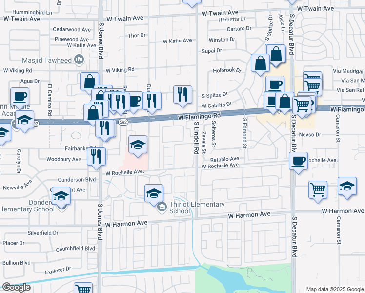 map of restaurants, bars, coffee shops, grocery stores, and more near 5576 West Rochelle Avenue in Las Vegas