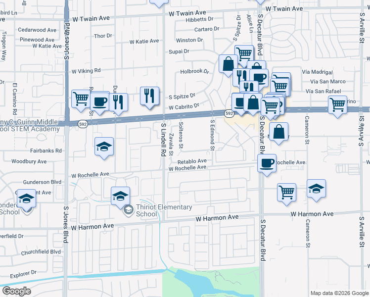 map of restaurants, bars, coffee shops, grocery stores, and more near 4220 Solteros Street in Las Vegas
