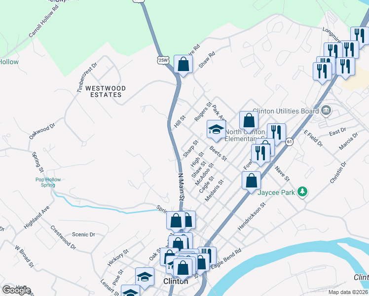 map of restaurants, bars, coffee shops, grocery stores, and more near 715 Sharp Street in Clinton