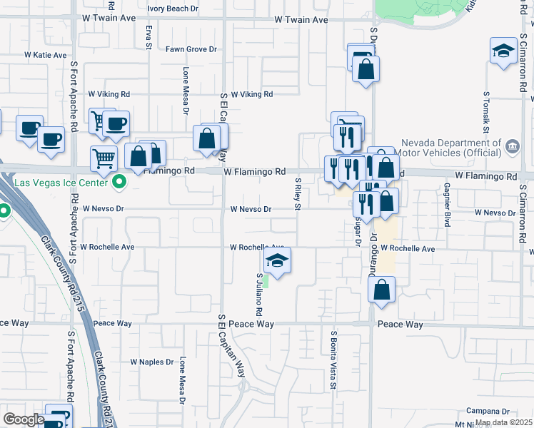 map of restaurants, bars, coffee shops, grocery stores, and more near 8883 Sierra Linda Drive in Las Vegas