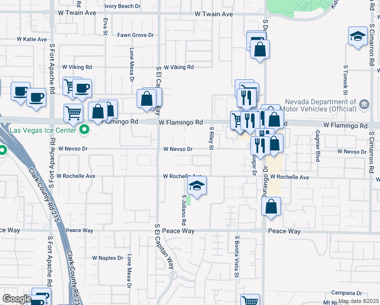 map of restaurants, bars, coffee shops, grocery stores, and more near 8883 Sierra Linda Drive in Las Vegas
