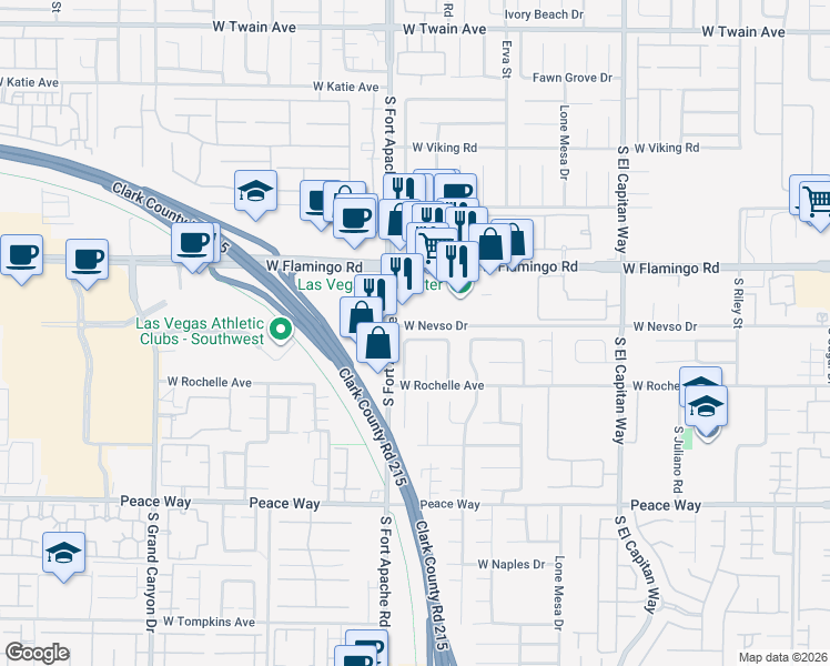 map of restaurants, bars, coffee shops, grocery stores, and more near 9379 Cool Creek Avenue in Las Vegas
