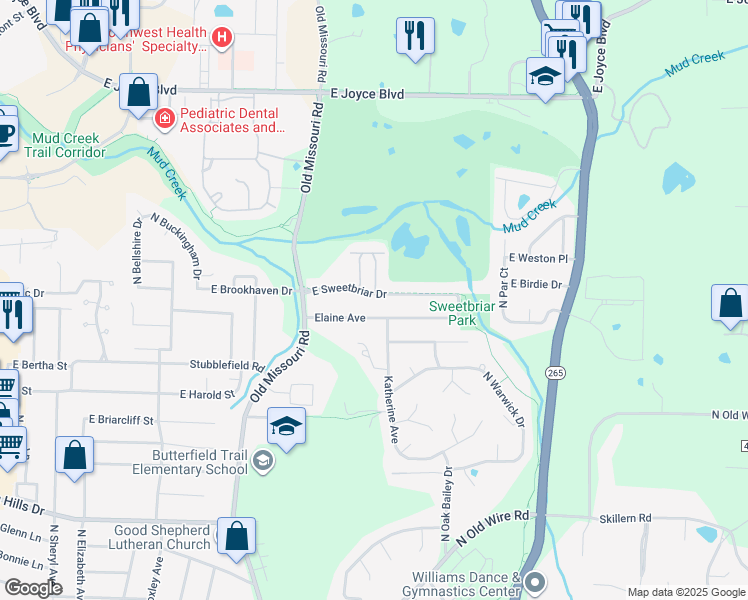 map of restaurants, bars, coffee shops, grocery stores, and more near 2335 East Sweetbriar Drive in Fayetteville