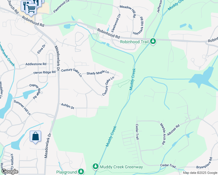 map of restaurants, bars, coffee shops, grocery stores, and more near 4700 Century Oaks Lane in Winston-Salem