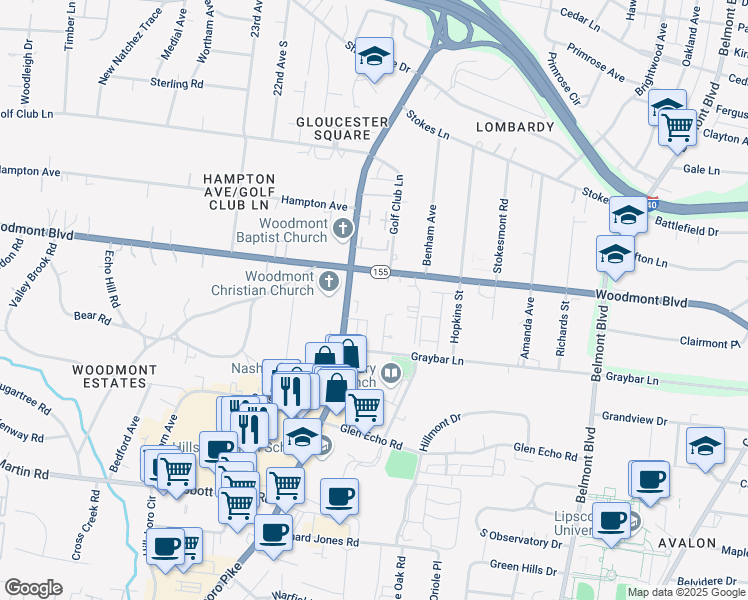 map of restaurants, bars, coffee shops, grocery stores, and more near 201 Channelkirk Lane in Nashville