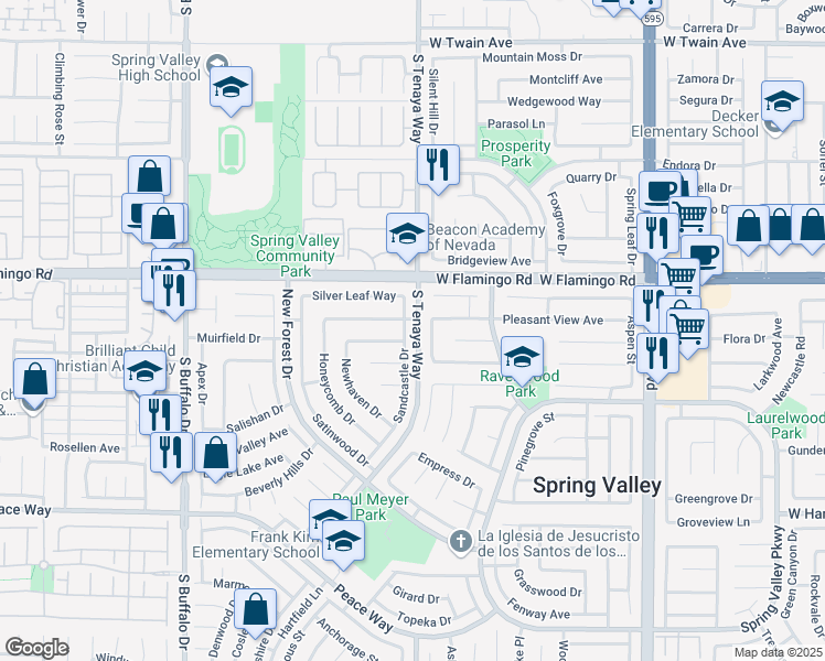 map of restaurants, bars, coffee shops, grocery stores, and more near 4186 Sandcastle Drive in Las Vegas