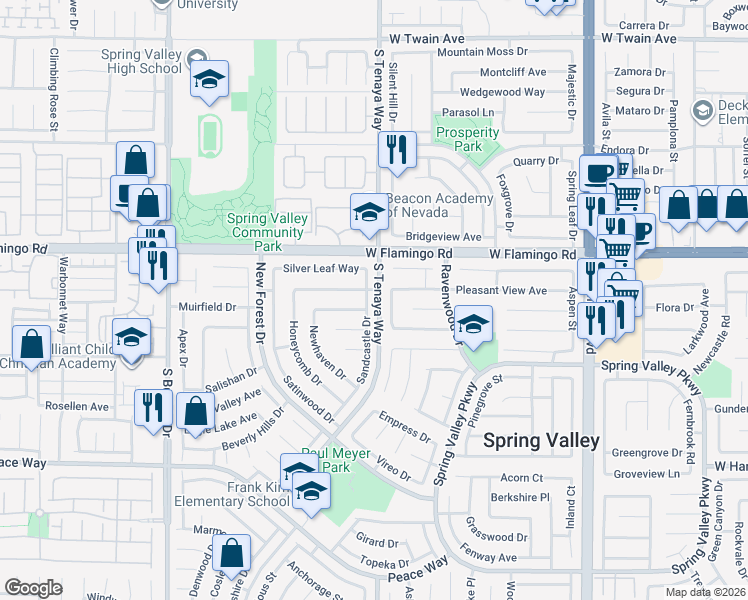 map of restaurants, bars, coffee shops, grocery stores, and more near 4186 Sandcastle Drive in Las Vegas