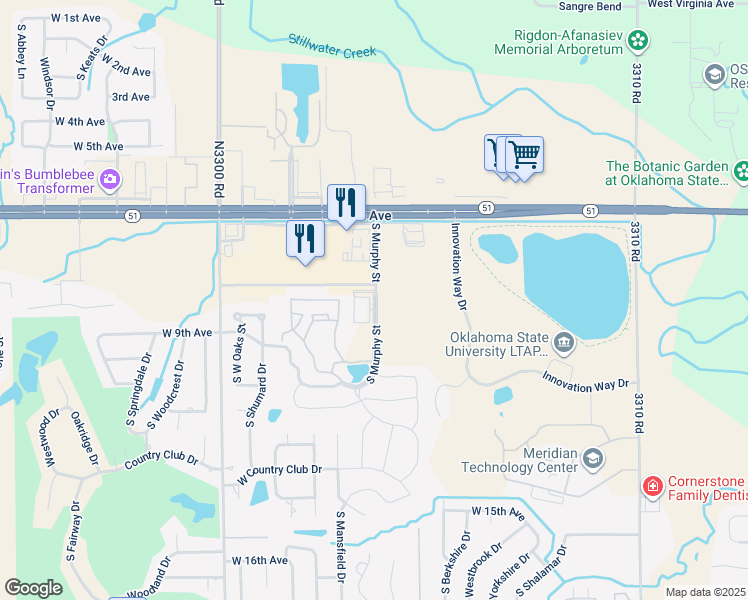 map of restaurants, bars, coffee shops, grocery stores, and more near South Murphy Street in Stillwater