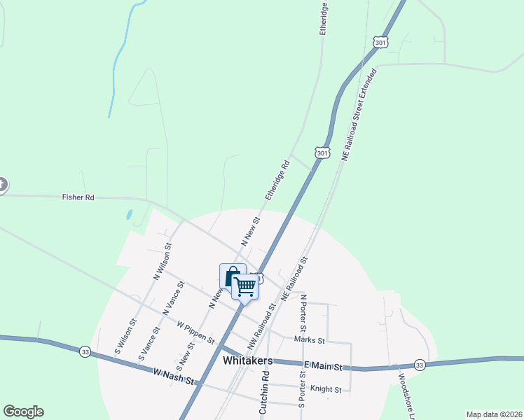 map of restaurants, bars, coffee shops, grocery stores, and more near State Road 1520 in Whitakers