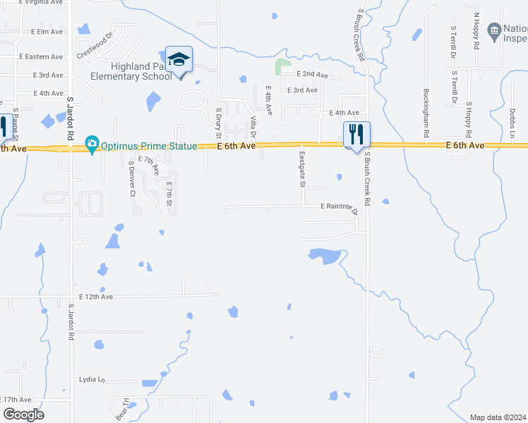 map of restaurants, bars, coffee shops, grocery stores, and more near 2909 East Raintree Drive in Stillwater