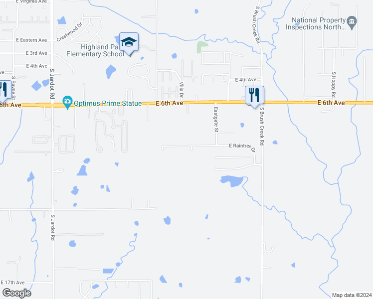 map of restaurants, bars, coffee shops, grocery stores, and more near 2819 East Raintree Drive in Stillwater