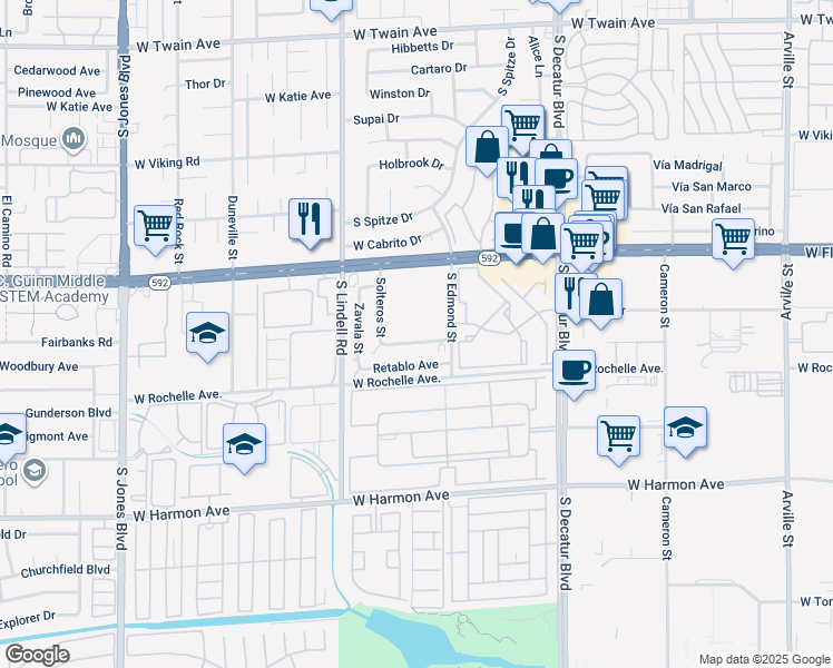 map of restaurants, bars, coffee shops, grocery stores, and more near 5304 Del Gado Drive in Las Vegas