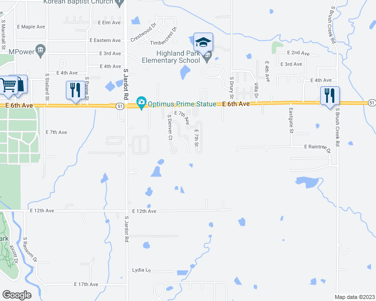 map of restaurants, bars, coffee shops, grocery stores, and more near 917 South Hightower Street in Stillwater