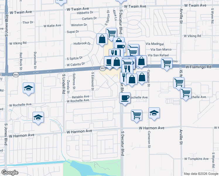 map of restaurants, bars, coffee shops, grocery stores, and more near 4990 River Glen Drive in Las Vegas