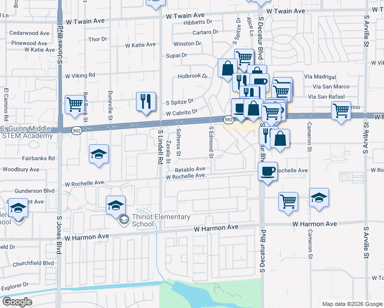 map of restaurants, bars, coffee shops, grocery stores, and more near 5285 Del Gado Drive in Las Vegas