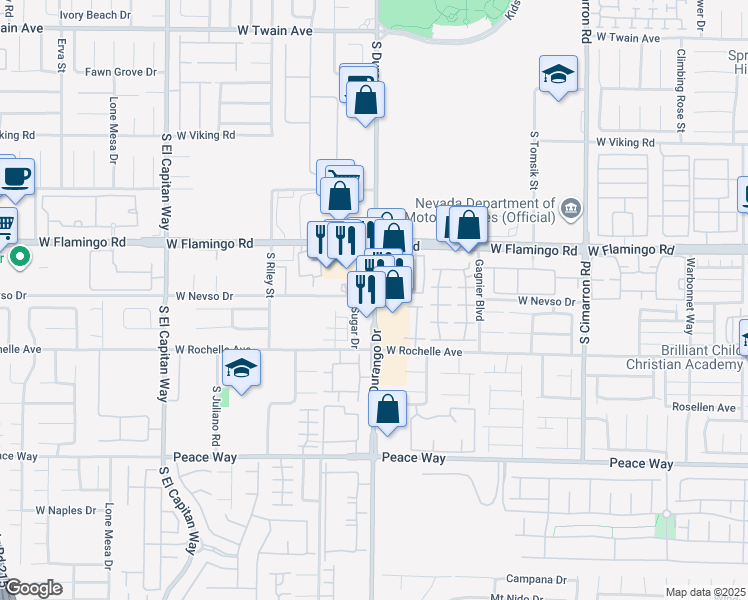 map of restaurants, bars, coffee shops, grocery stores, and more near 4232 South Sugar Drive in Las Vegas