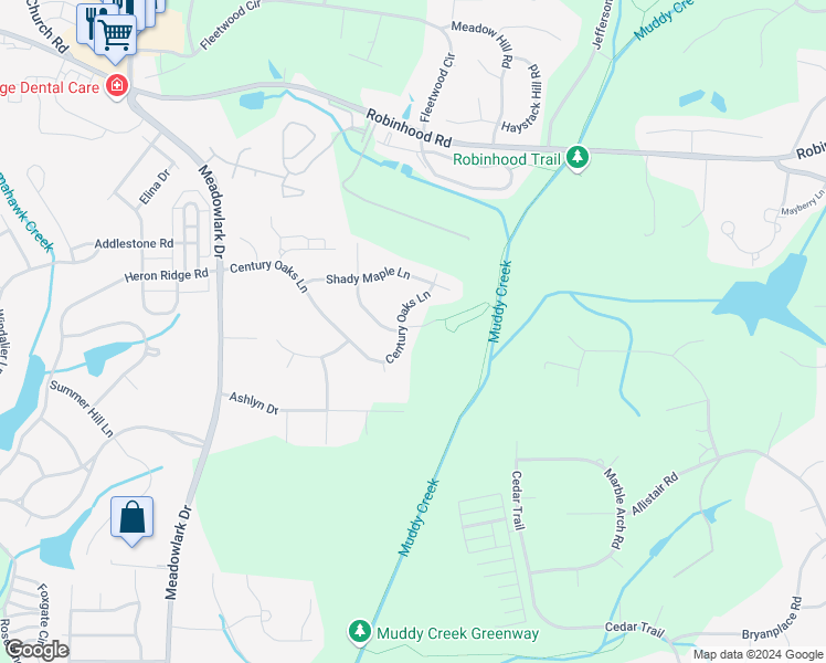 map of restaurants, bars, coffee shops, grocery stores, and more near 4700 Century Oaks Lane in Winston-Salem