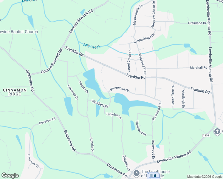 map of restaurants, bars, coffee shops, grocery stores, and more near 200 Riverwood Drive in Lewisville