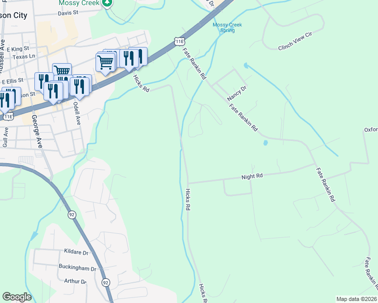 map of restaurants, bars, coffee shops, grocery stores, and more near 1326 Hicks Road in Jefferson City