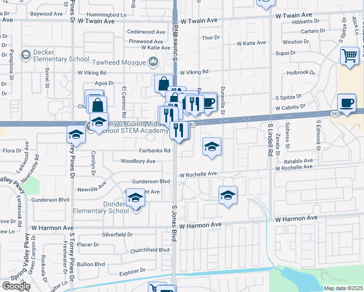 map of restaurants, bars, coffee shops, grocery stores, and more near 4180 South Jones Boulevard in Las Vegas