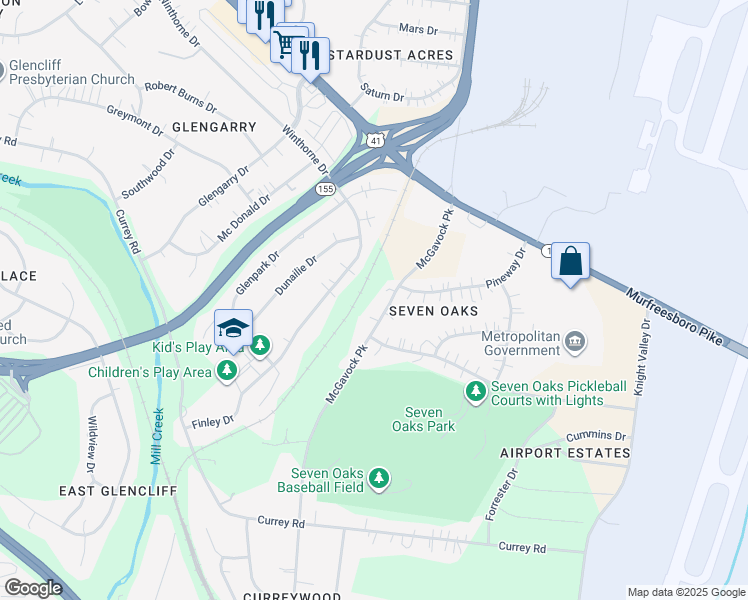 map of restaurants, bars, coffee shops, grocery stores, and more near 3411 McGavock Pike in Nashville