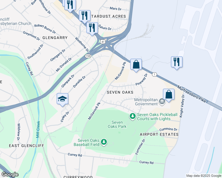 map of restaurants, bars, coffee shops, grocery stores, and more near 3406 McGavock Pike in Nashville