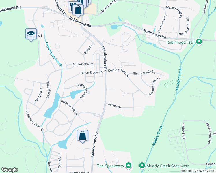map of restaurants, bars, coffee shops, grocery stores, and more near 901 Meadowlark Drive in Winston-Salem
