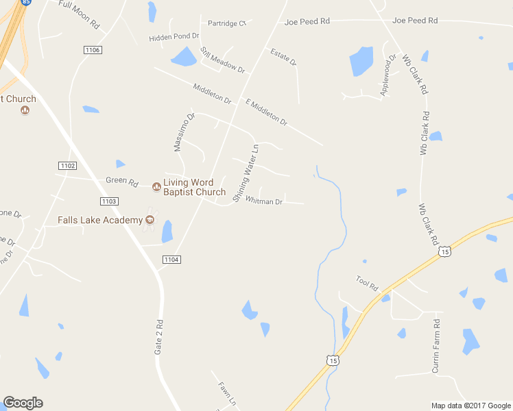 map of restaurants, bars, coffee shops, grocery stores, and more near 1206 Whitman Drive in Creedmoor